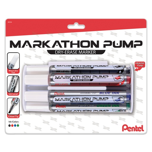 [MWL6SXBP4MKIT PEN] Assorted Chisel Tip Markathon Pump Dry Erase Marker 4-Pack with Eraser