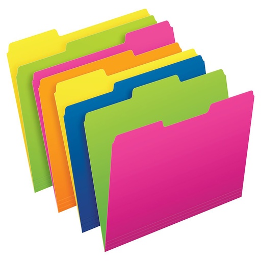 [40526 ESS] Assorted 1/3 Cut Letter Size Twisted Glow File Folders Pack of 12