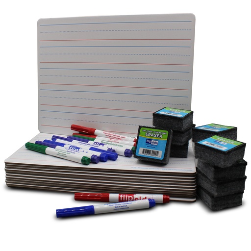 [19176 FS] 9" x 12" Magnetic Red & Blue Ruled/Plain Two-Sided Dry Erase Boards with Erasers & Colored Pens Class Pack of 12