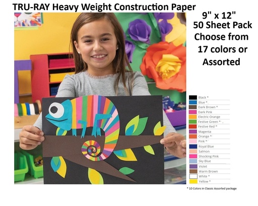 [TRURAY9X12 PACK] Tru-Ray® Heavyweight Construction Paper, 9" x 12", 50 Sheets — Classic Heavyweight Sulphite paper