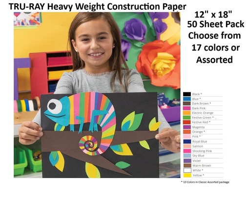[TRURAY12X18 PAC] Tru-Ray® Heavyweight Construction Paper, 12" x 18", 50 Sheets — Classic Heavyweight Sulphite paper