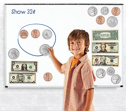 [5080 LER] Learning Resources® Double‑Sided Magnetic Money — Oversize Demo Coins & Bills — 45 Pieces