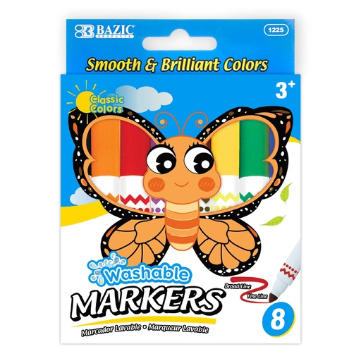 [1225 BAZ] Jumbo Broad Line 8 Color Washable Markers
