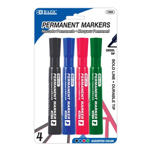 [1260 BAZ] Chisel Tip 4 Assorted Color Permanent Markers