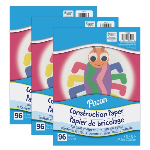 [6532-3 PAC] Assorted 9" x 12" Lightweight Construction Paper 288 sheets