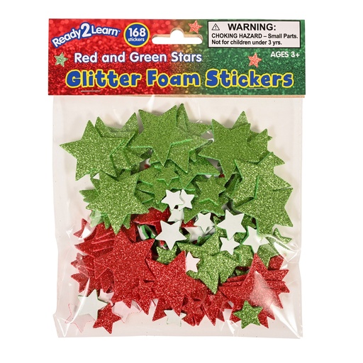 [10132 CE] Red & Green Stars Glitter Foam Stickers