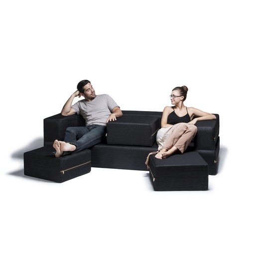 [16840-400 JAX] Black Zipline Denim Convertible Sleeper Sofa & Three Ottomans