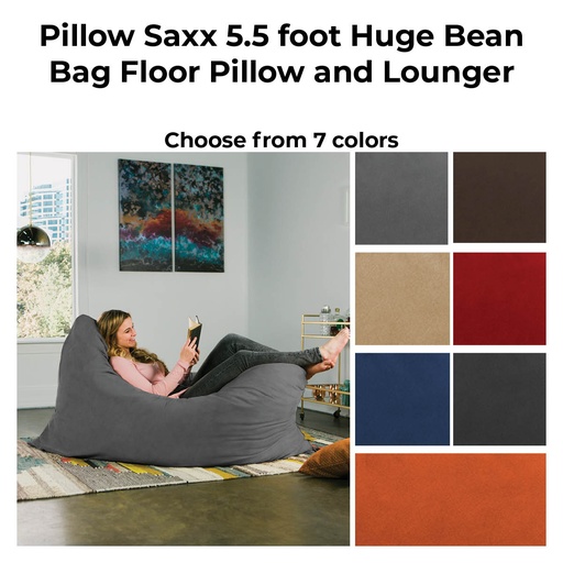[10822 JAX] Pillow Saxx 5.5 Foot Huge Bean Bag Floor Pillow and Lounger