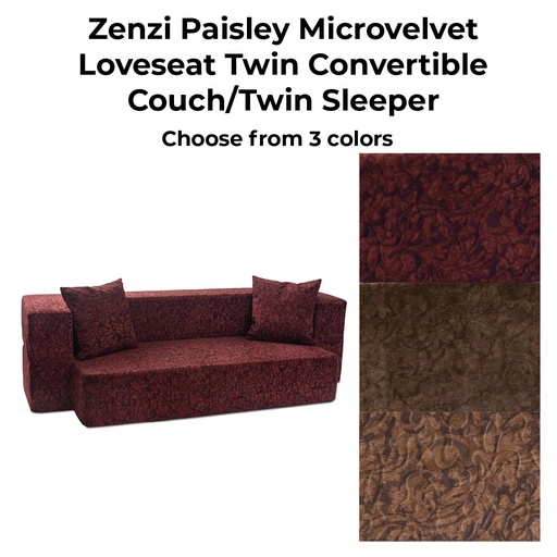 [19600 JAX] Zenzi Paisley Microvelvet Loveseat Twin Convertible Couch/Twin Sleeper