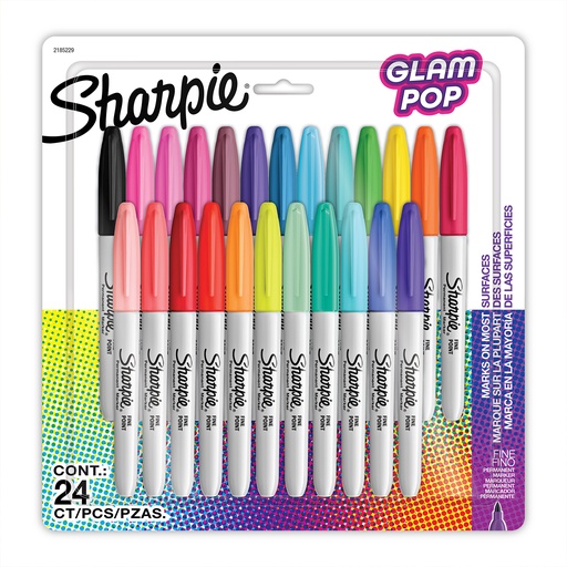 [2185229 SAN] Sharpie® Glam Pop Permanent Markers, Fine Point, 24 Count — Permanent Marker Set