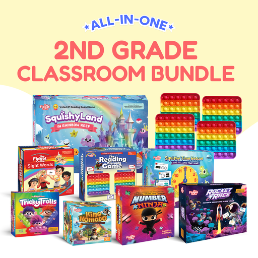 [4450 TFG] The Fidget Game® 2nd Grade Classroom Bundle — Game-based literacy and math stations that build sight word fluency, digraphs, place value, and time skills through hands-on play