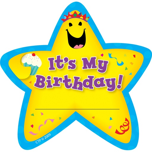 [1075 CTP] Creative Teaching Press® It's My Birthday! Star Badges,3¼" x 3¼", 36 Badges 