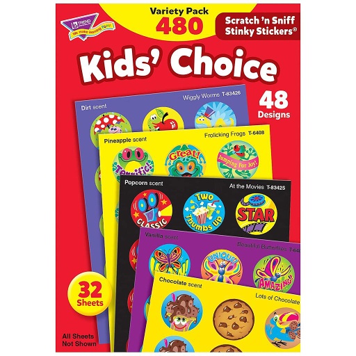 [089 T] TREND® Kids’ Choice Stinky Stickers® Variety Pack,1" diameter (each sticker), 480 stickers 